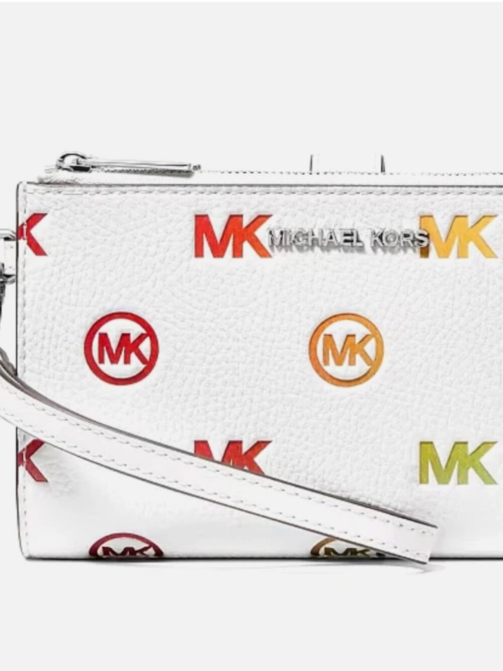 New Michael Kors Jet Set Travel Rainbow Logo Embossed Wallet Optic White Multi
